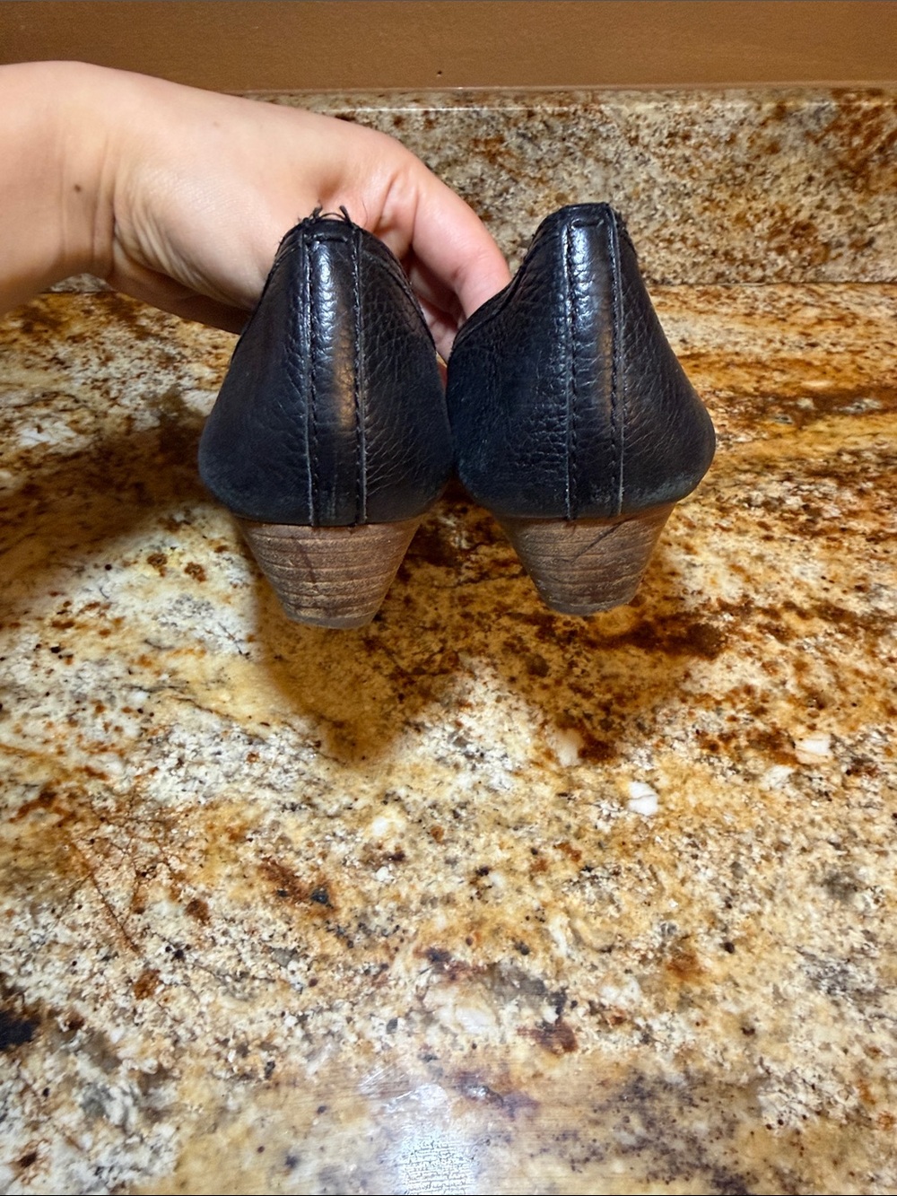 Tory Burch Black Pebbled Leather Peep Toe Wedge Pumps - Picture 3 of 9